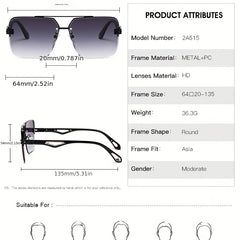 Men's Rimless Sunglasses Vintage Square Frame With Glasses Box