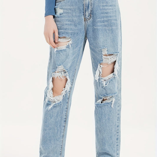 High Waist Ripped Straight Jeans Baggy Denim Pants