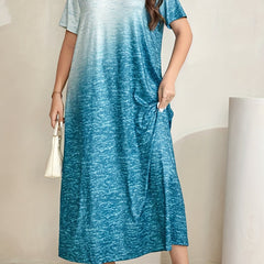 Ombre Print Short Sleeve Maxi Dress