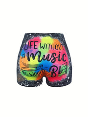 Letter Print Skinny Shorts for Women