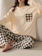 Plaid Print Pajama Set Long Sleeve Top & Pants