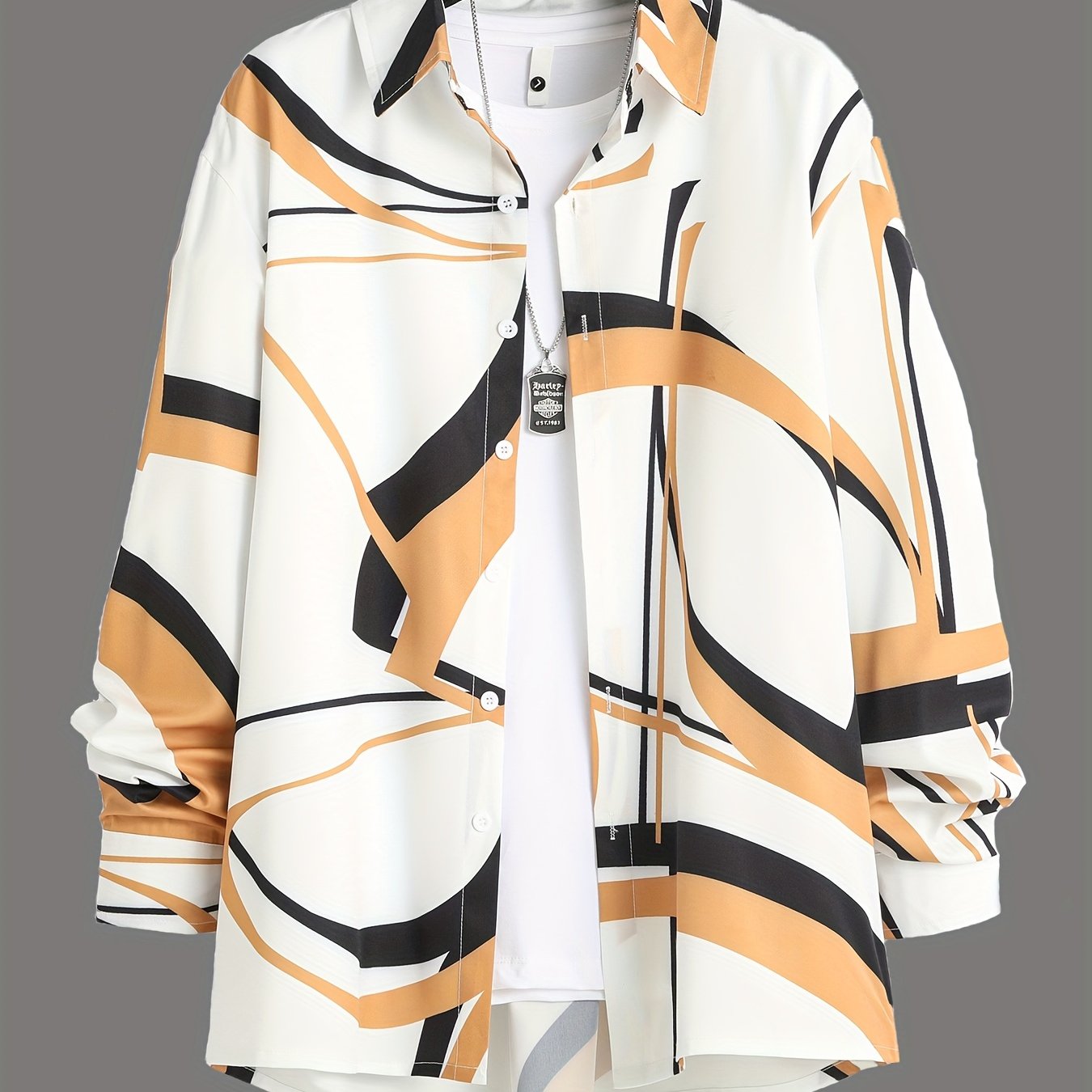 Geometric Print Men's Casual Button Up Shirt