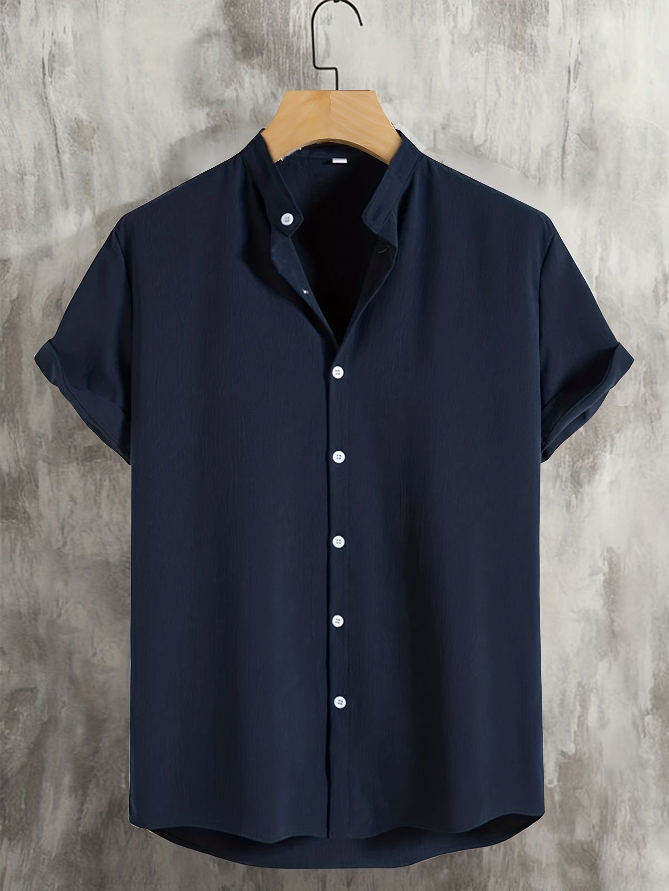 Men's Casual Short Sleeve Stand Collar Shirt