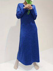 Solid V Neck Long Sleeve Lounge Dress Women's Loungewear