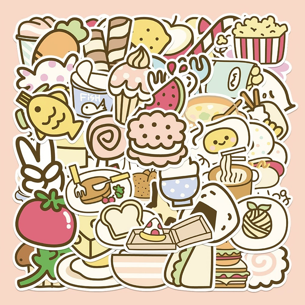 50pcs Cartoon Food Doodle Waterproof Stickers DIY Creative Toys