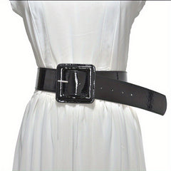 Bright PU Wide Belt Square Buckle Waistband Women