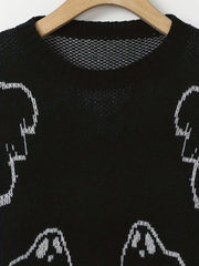 Women's Plus Ghost Pattern Halloween Sweater Long Sleeve Pullover