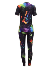 Women's Plus Splash & Hand Print Top & Leggings Set