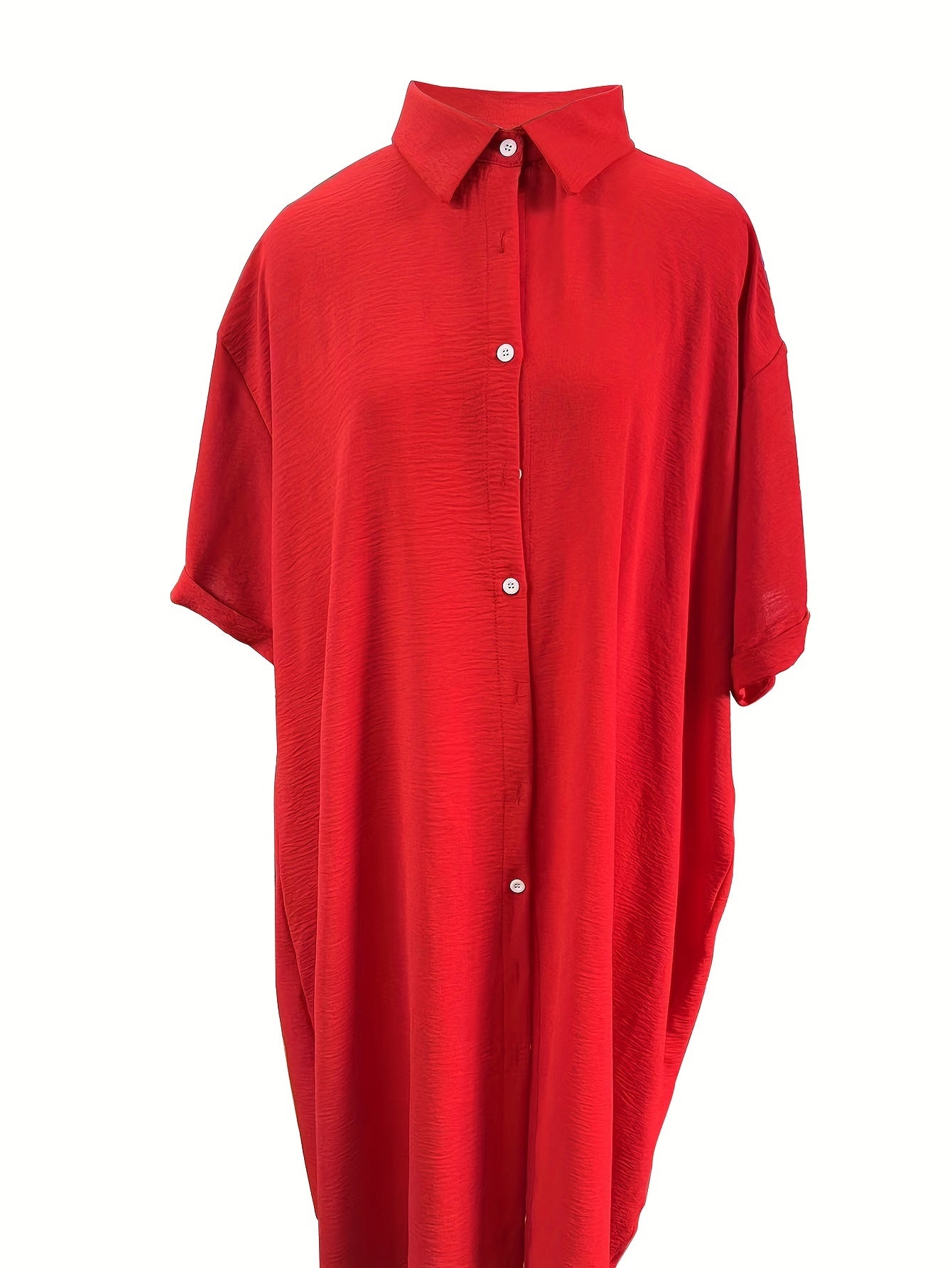 Solid Short Sleeve Button Up Shirt Dress