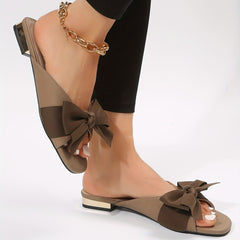 Women's Bowknot Slide Sandals Chunky Low Heel Shoes Lightweight Summer Shoes