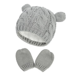 Newborn Infant Ear Knitted Beanie Hat Warm Winter Cap & Mittens Gloves Set