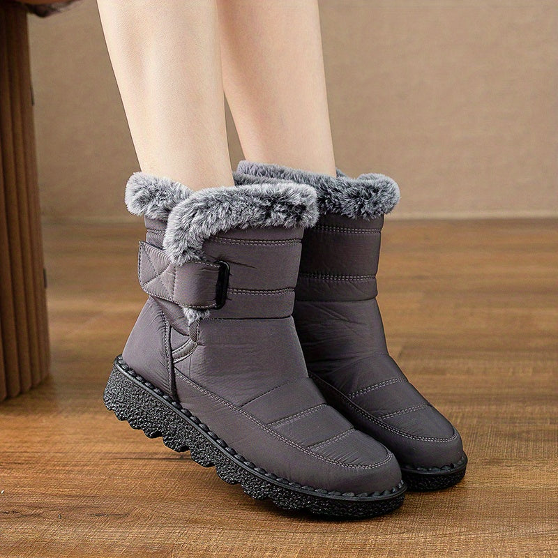 Women's Fur Lined Snow Boots Casual Hook & Loop Platform Boots Warm