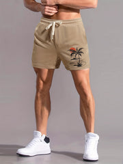 Coconut Tree Print Men's Comfy Shorts Drawstring Casual Loose Shorts