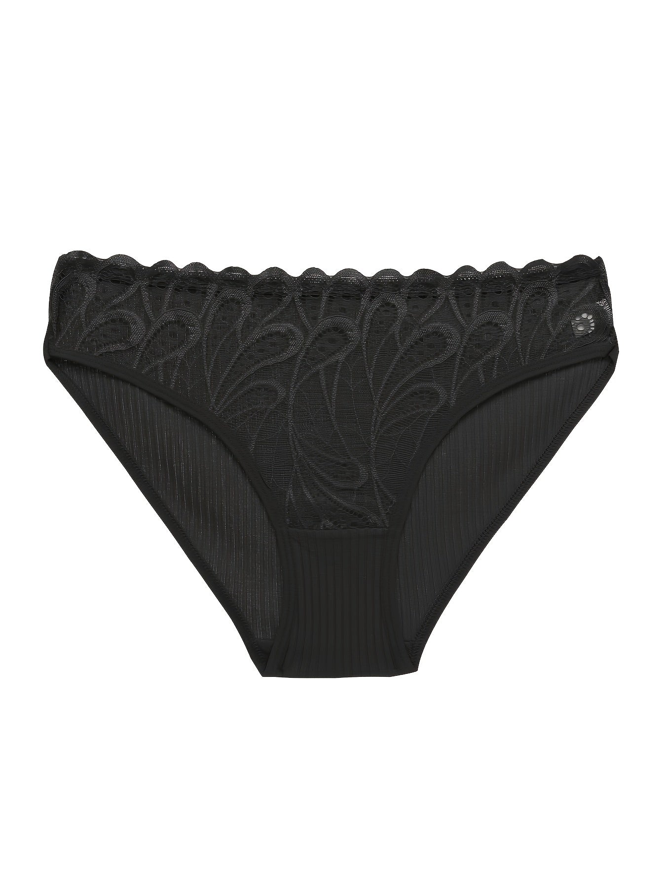 3pcs Lace Ribbed Briefs Stretchy Intimates Panties Women's Lingerie