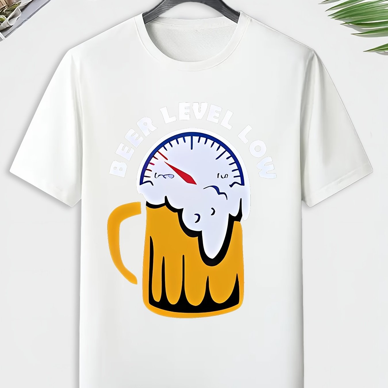 Men's Beer Level Print T shirt Active Comfy Crew Neck Tee