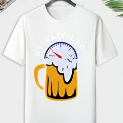 Men's Beer Level Print T shirt Active Comfy Crew Neck Tee