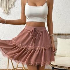 Lace Drawstring Skirt Ruffle Style for Women