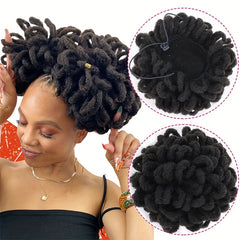 Afro High Puff Drawstring Ponytail Extensions Synthetic Faux Locs Hair Bun
