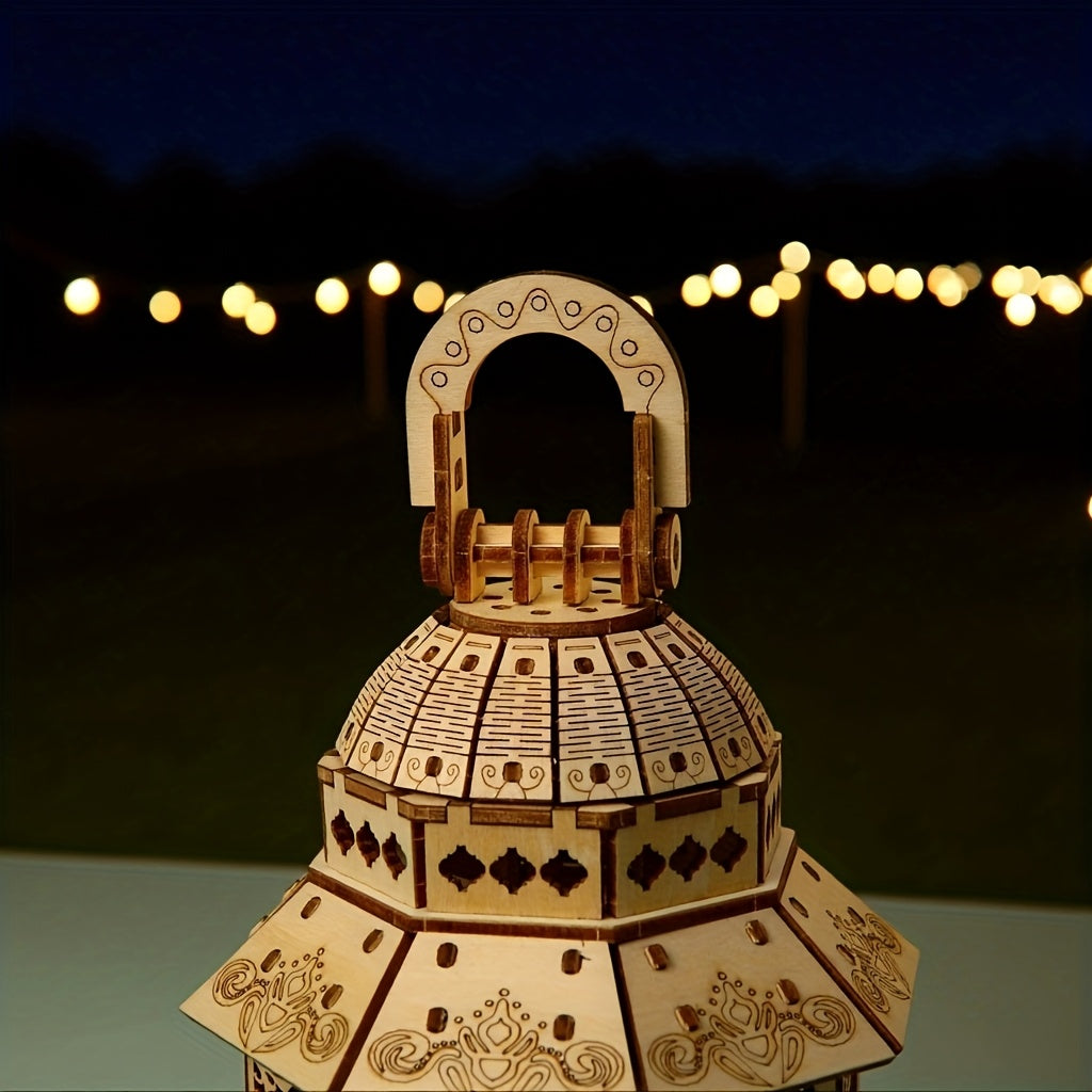 Wooden Chinese Lantern Model Kit with Tassel and Floral Design
