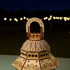 Wooden Chinese Lantern Model Kit with Tassel and Floral Design