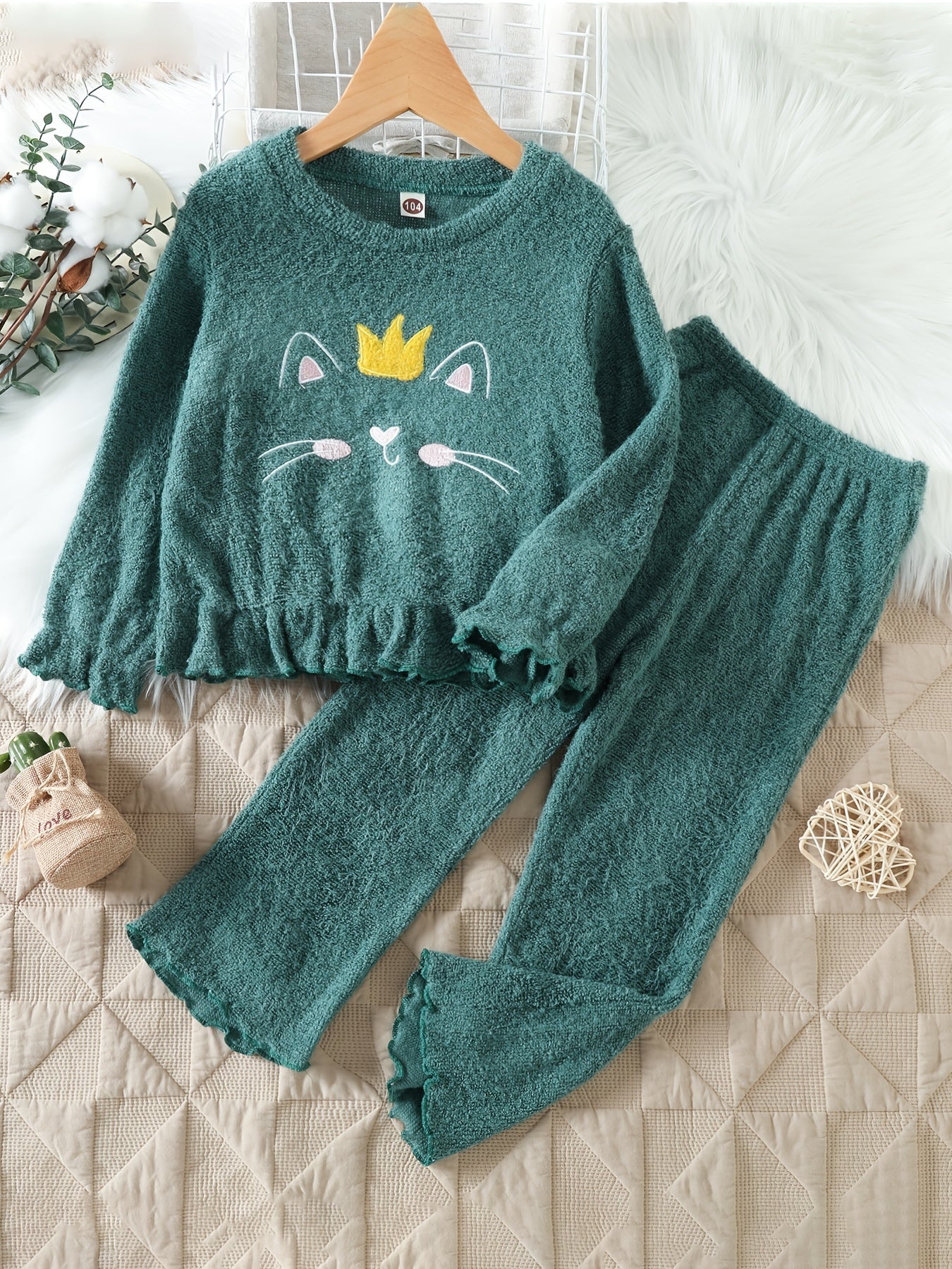 Toddler Fleece Pajamas 2pcs Top & Pants Set Flannel PJ Set Girl's Louangewear