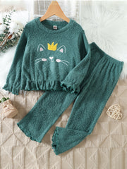 Toddler Fleece Pajamas 2pcs Top & Pants Set Flannel PJ Set Girl's Louangewear
