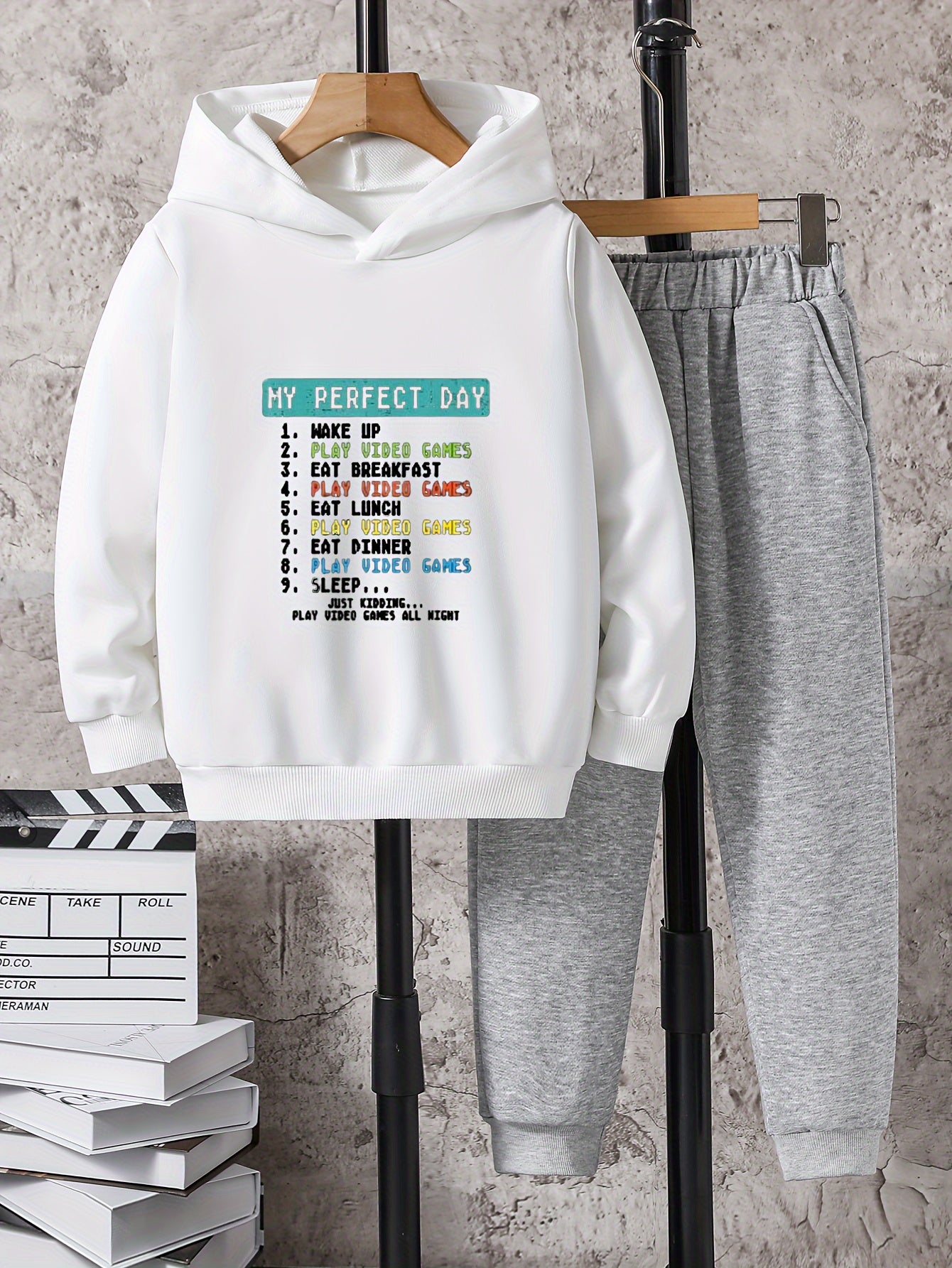 Boys Kids Casual Hoodie & Sweatpants Set Outdoor Clothes