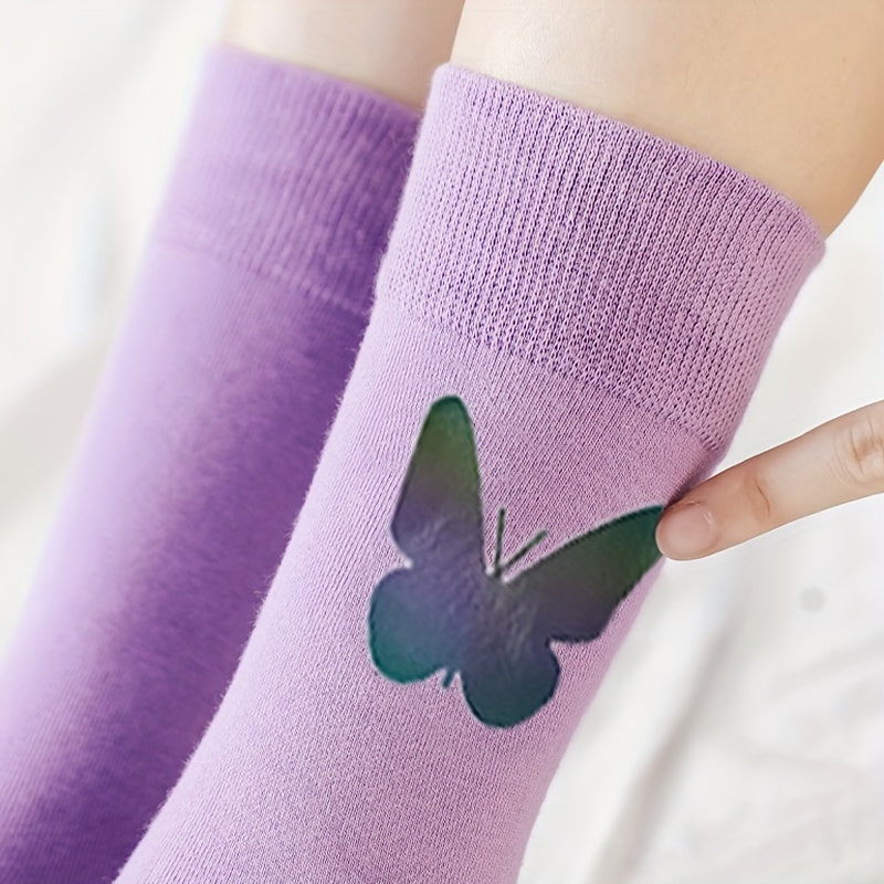 5 Pairs Butterfly Print Mid Tube Socks Women's Stockings