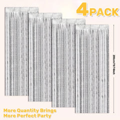 4pcs Silvery Foil Fringe Backdrop Curtains For Party Decorations