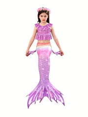 Girl's Mermaid Swimsuit 3pc Ruffled Bikini Set & Mermaid Tail