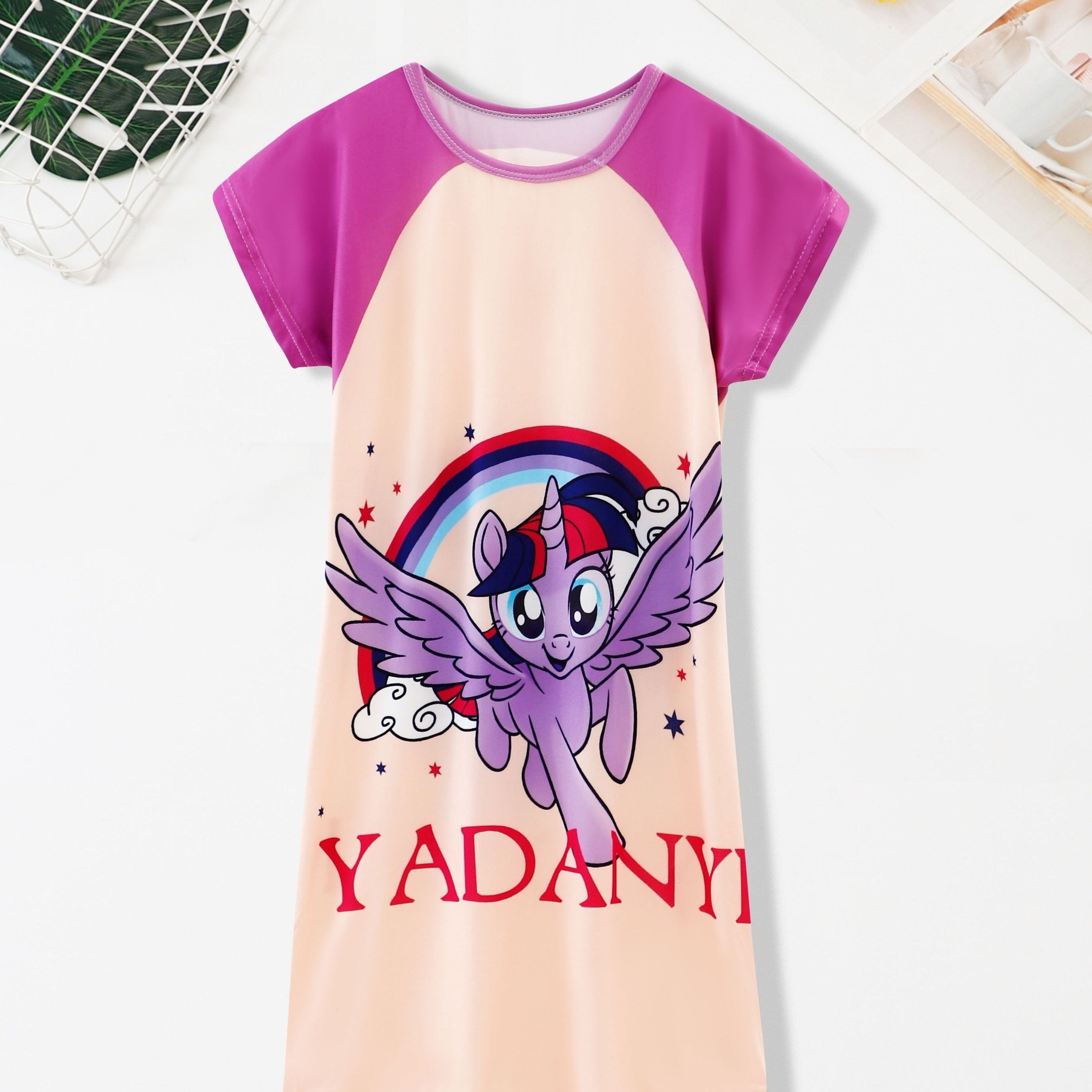 Girls Contrast Cartoon Pony Nightdress Pajamas