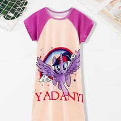 Girls Contrast Cartoon Pony Nightdress Pajamas