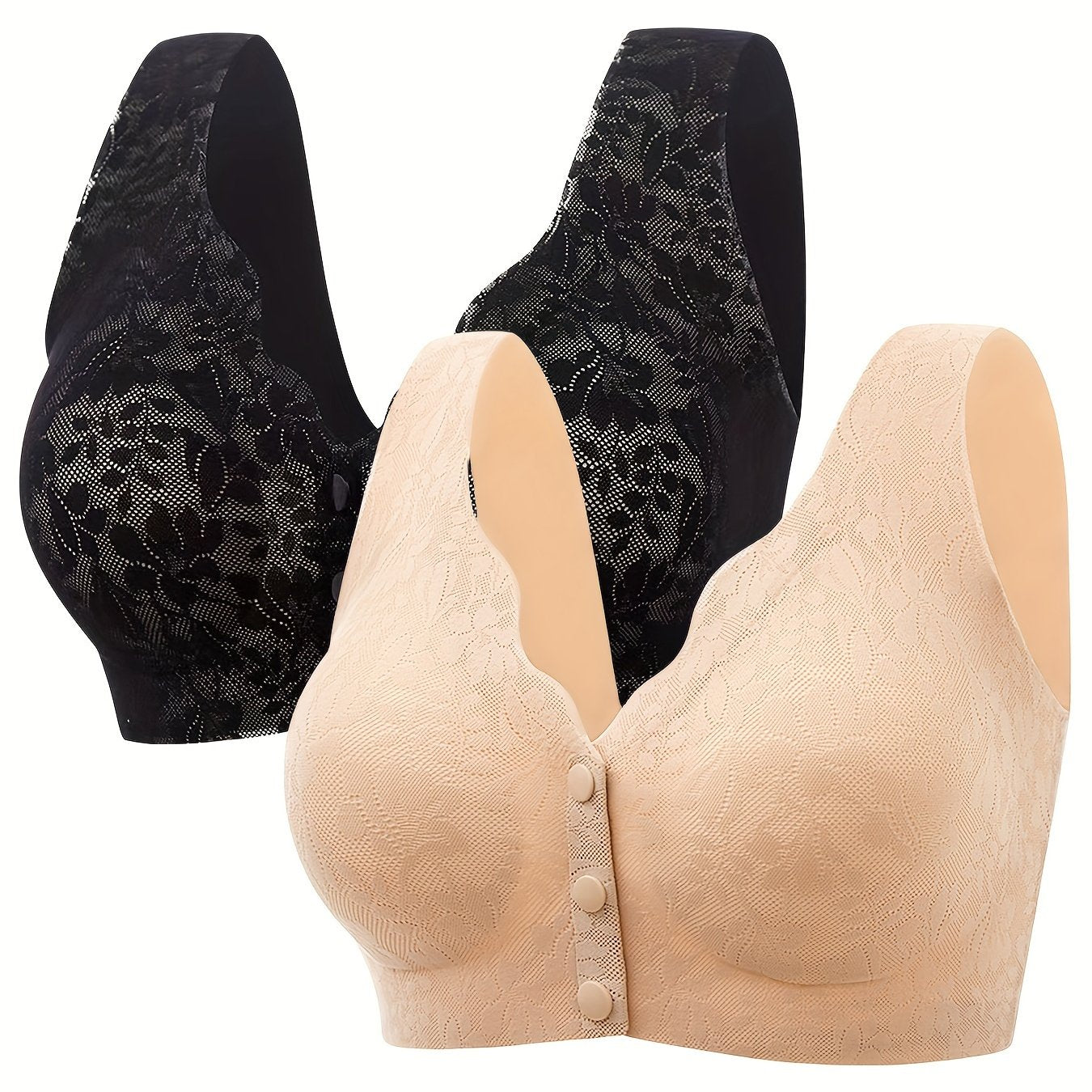2pcs Lace Wireless Bras Full Coverage Comfortable Breathable Women's Lingerie