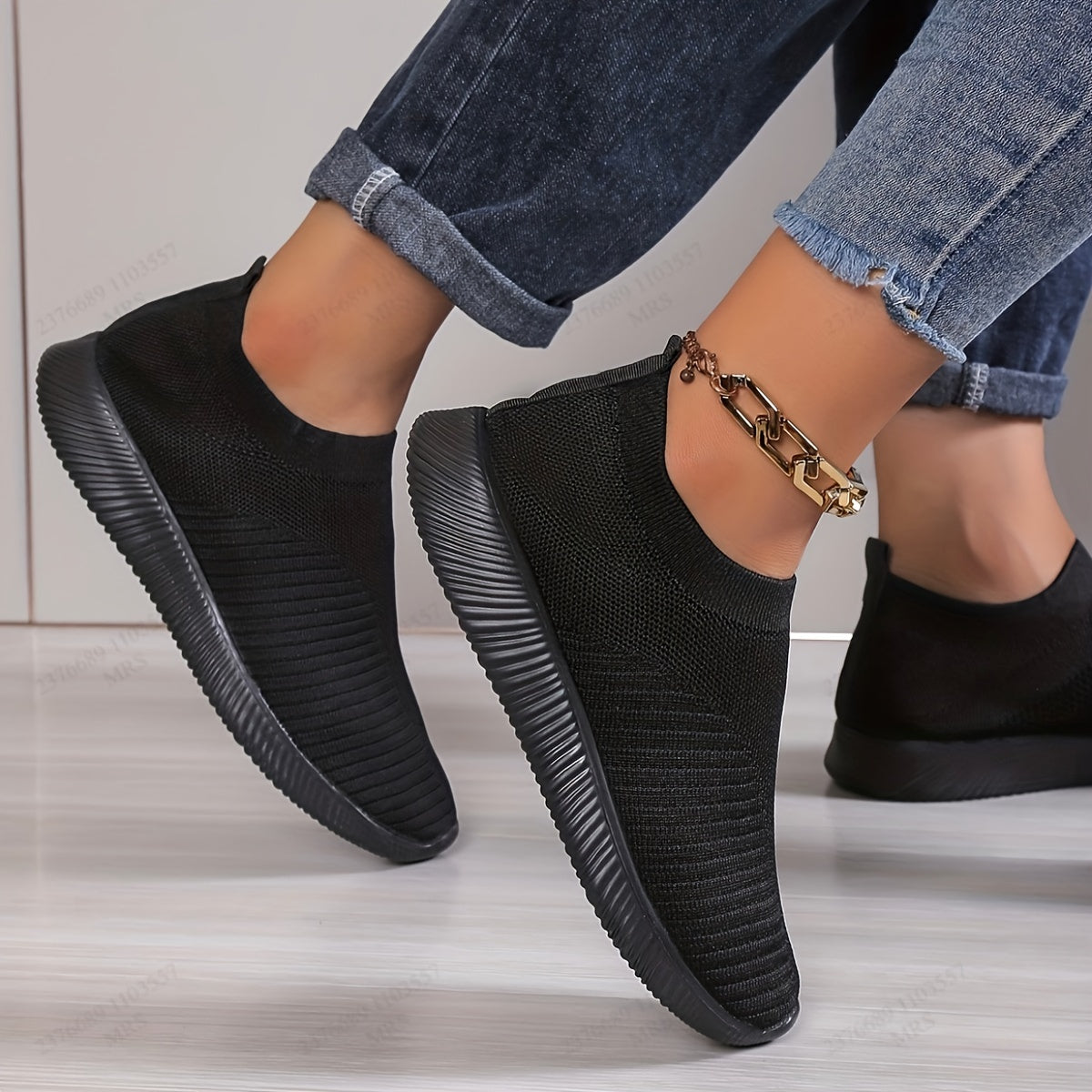 Women's Mesh Sneakers Flying Woven Walking Shoes Slip on Flats
