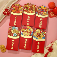 6pcs Chinese Red Envelopes Year Of The Dragon Lucky Money 6 Patterns