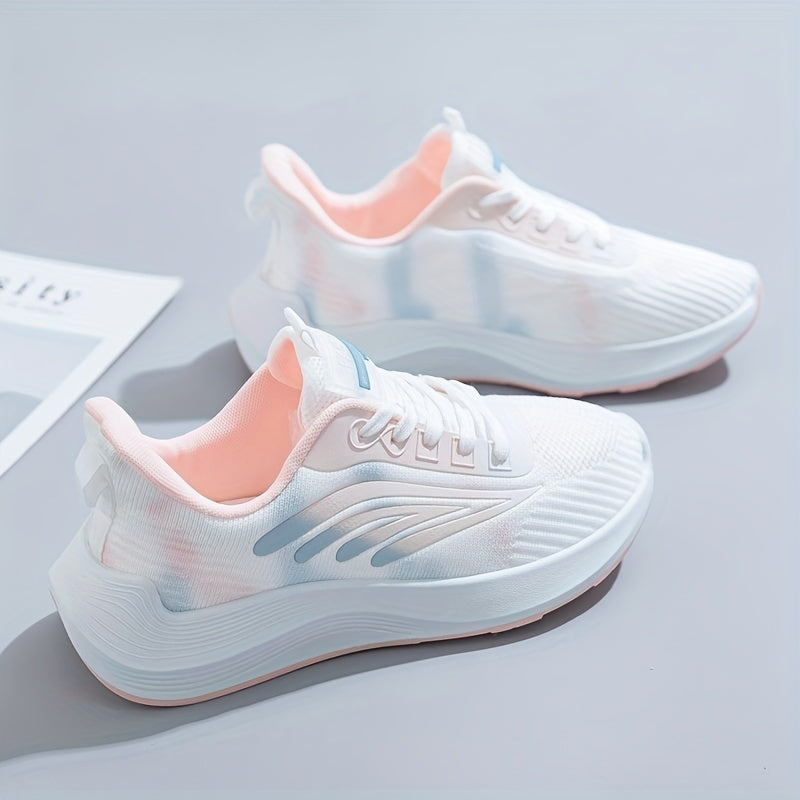 Women's Colorblock Mesh Sneakers Lace Up Low Round Toe Non slip Breathable Shoes