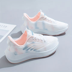 Women's Colorblock Mesh Sneakers Lace Up Low Round Toe Non slip Breathable Shoes