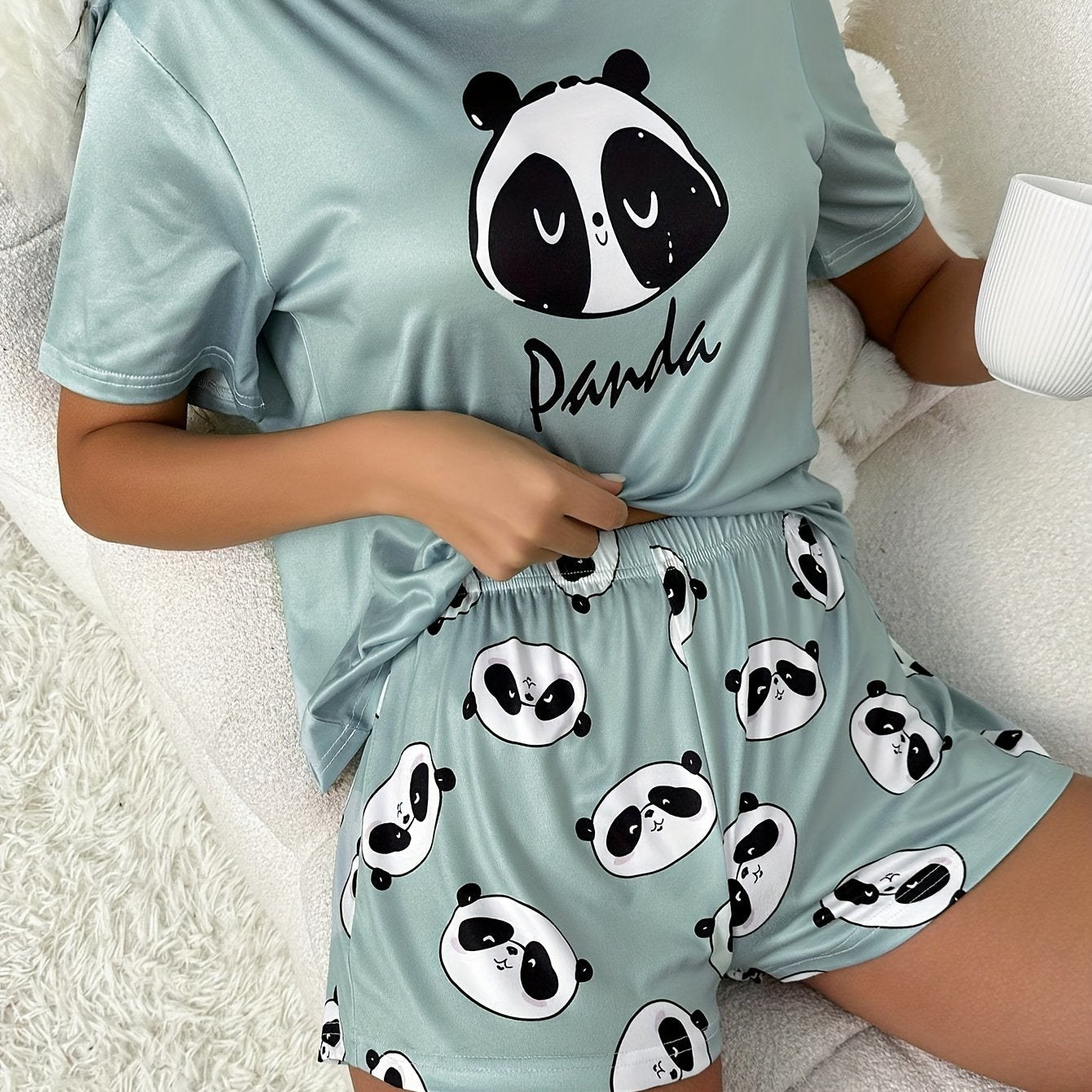 Panda Pajama Set Short Sleeve Top & Shorts Women's Sleepwear