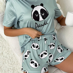 Panda Pajama Set Short Sleeve Top & Shorts Women's Sleepwear