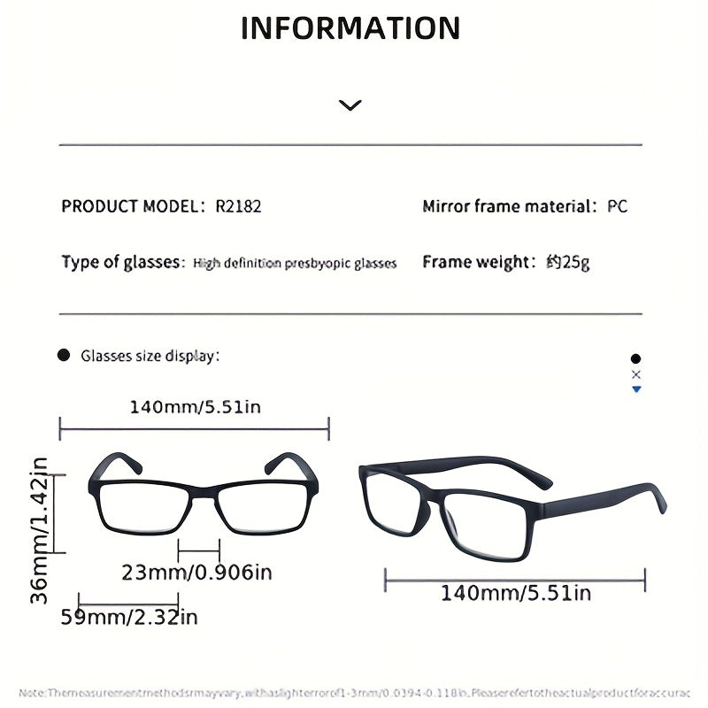 Spring Leg Full Frame PC Presbyopic Glasses Unisex Square Frame