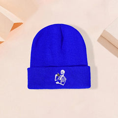 Women Embroidery Skull Knit Hat Woolen Hat Man Unisex Hip hop Cap
