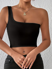 One Shoulder Crop Tank Top Sexy Sleeveless Backless Tank Top