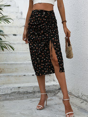 Floral Print Ruched Drawstring Skirt for Spring & Summer
