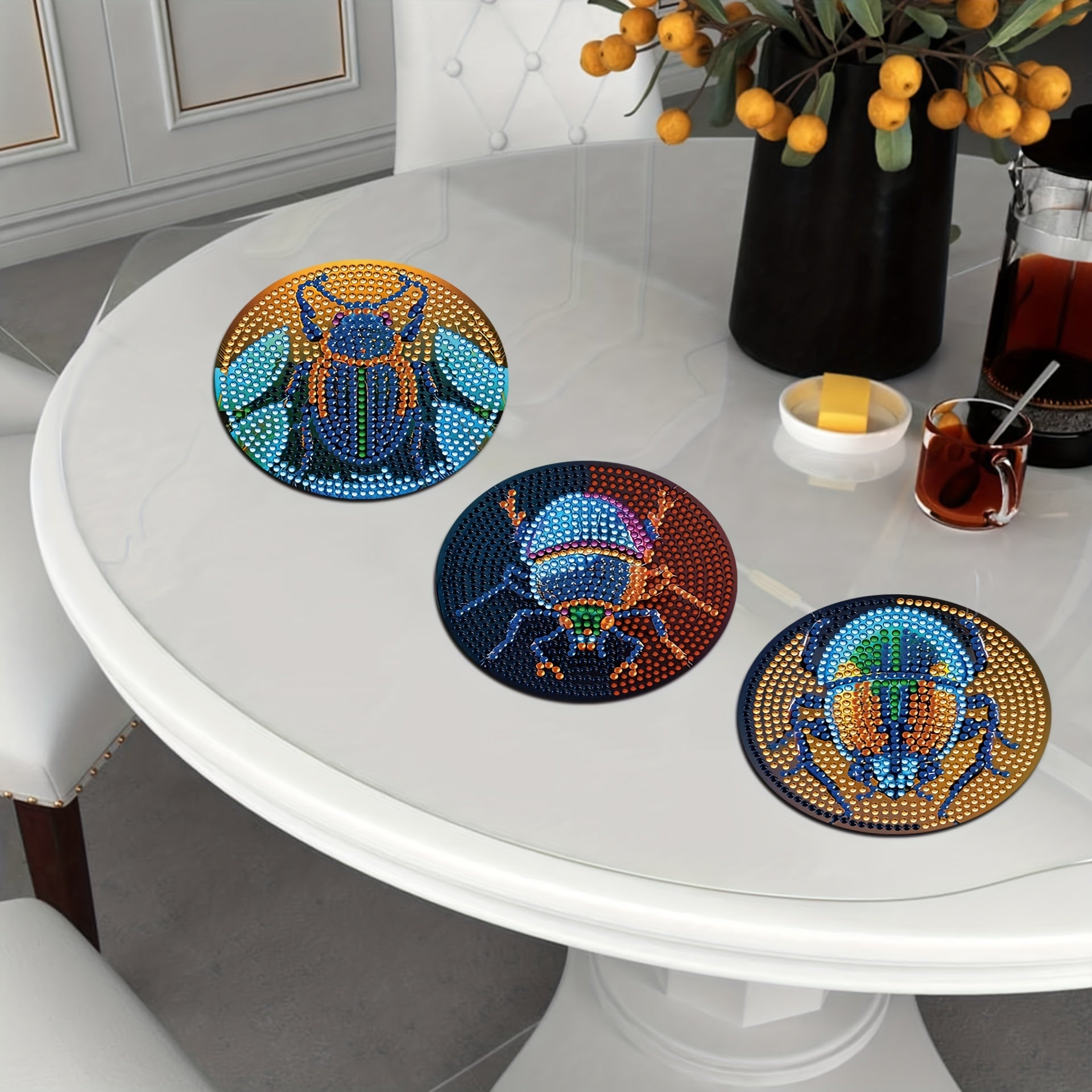 Animal Pattern Diamond Painted Coasters Set for Adults Kids Beginners
