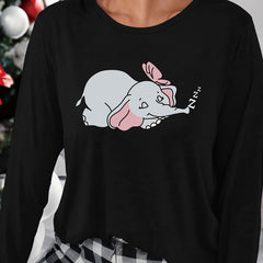 Elephant Print Lounge Top Long Sleeve Crew Neck Women's Pajama