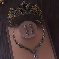 Baroque Style Crystal Crown Earrings Necklace Set
