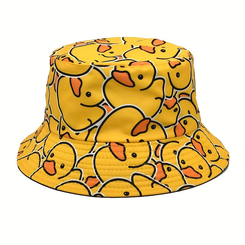 Yellow Duck Cartoon Bucket Hat Full Print Lightweight Fisherman Cap
