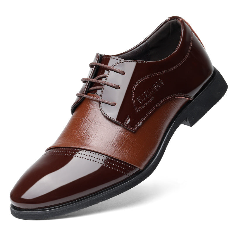 Men's Glossy Derby Shoes Textured Detail Lace-up Front Dress Shoes