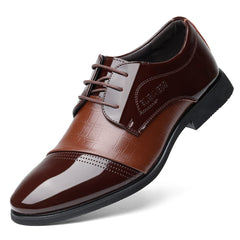 Men's Glossy Derby Shoes Textured Detail Lace-up Front Dress Shoes