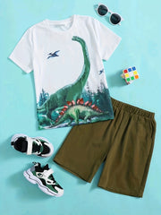Boys Dinosaur Graphic Casual Outfit Set - T shirt & Shorts